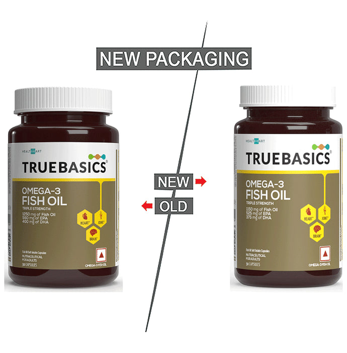 TrueBasics Omega 3 Triple Strength Fish Oil | for Brain, Heart & Joints | Soft Gelatin Capsule