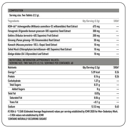 TrueBasics T-Boost Tablet with KSM 66 Ashwagandha | For Energy & Stamina