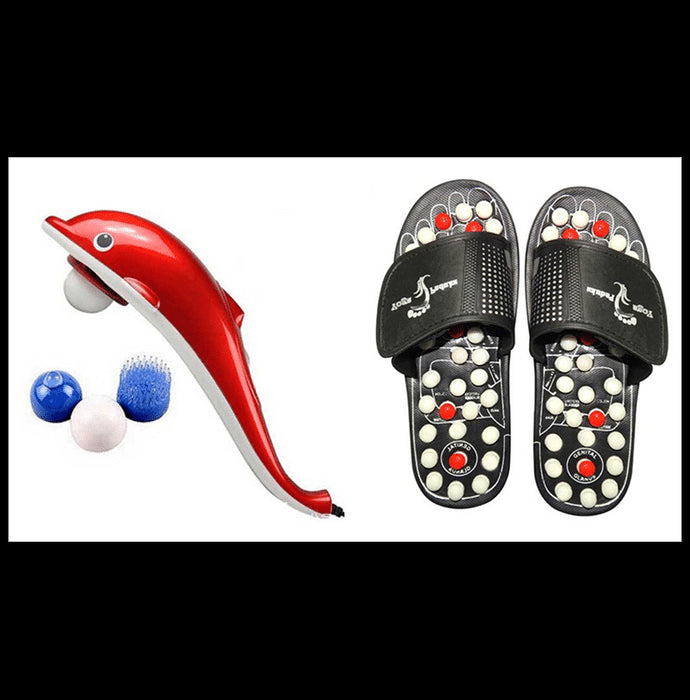 Dominion Care Combo Pack of Accu Paduka Accupressure Massage Slipper and Dolphin Massager - Classic Derma