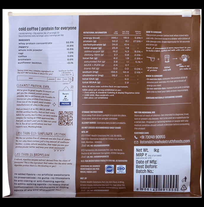 The Whole Truth Protein for Everyone Powder 15gm Protein Per Scoop Cold Coffee