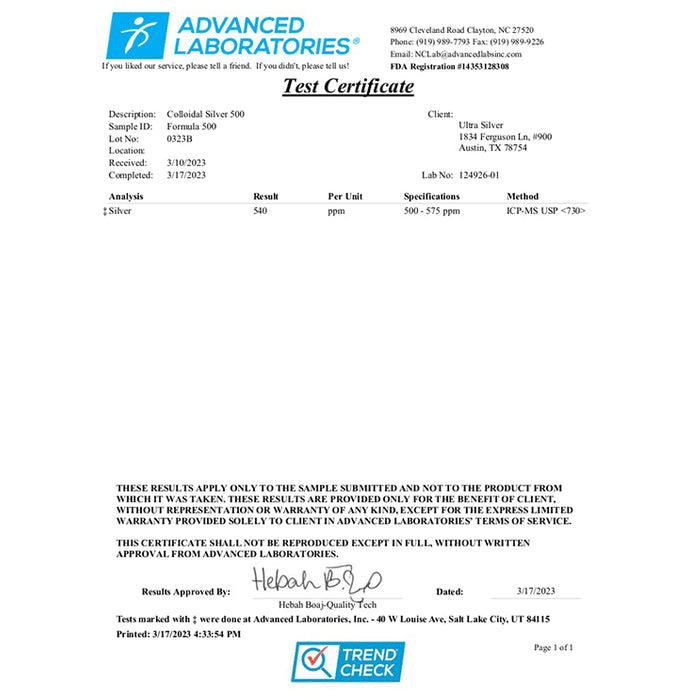 Ultra Silver Colloidal Silver 500 PPM
