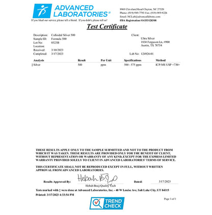Ultra Silver Colloidal Silver 500 PPM