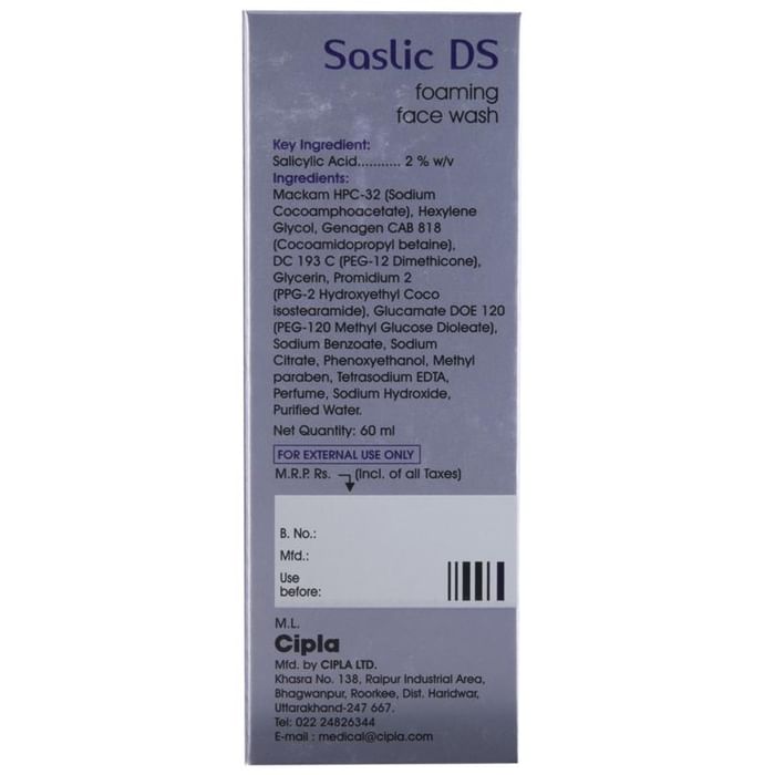 Saslic DS Foaming Face Wash with Salicylic Acid | pH 5.5