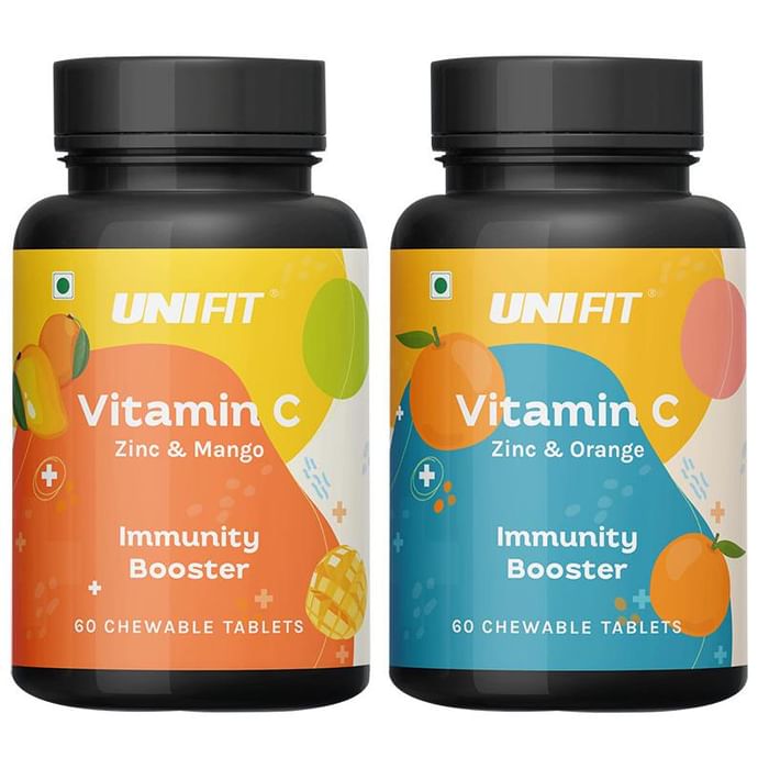 Unifit Combo Pack of Vitamin C Zinc & Orange Chewable Tablet & Vitmain C Zinc & Mango Chewable Tablet (60 Each) - Classic Derma