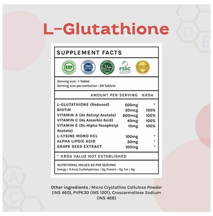 Unifit L-Glutathione 500mg with Biotin & Vitamin E | Tablet for Skin Health