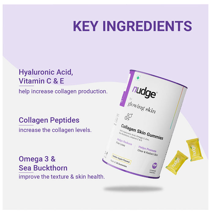 Nudge Collagen Health Gummies for Glowing Skin Golden Apple