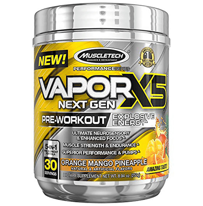 Muscletech Performance Series Vapor X5 Next Gen Pre-Workout Powder Orange Mango Pineapple - Classic Derma
