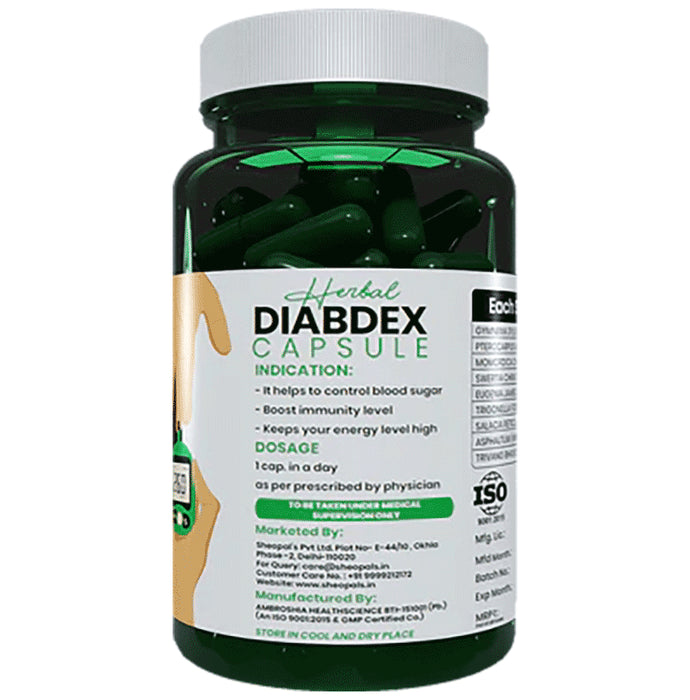 Sheopal's Ayurvedic Herbal Diabdex Diabetes Care Capsule For Manage Blood Sugar Level | Help Increase Insulin | Help Increase Energy Level | Goodness Of Vijaysar, Gudmar And Karela