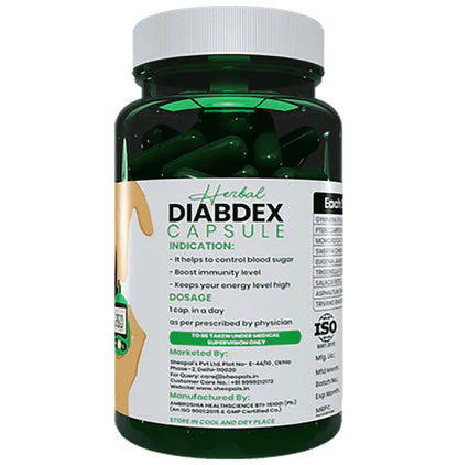 Sheopal's Ayurvedic Herbal Diabdex Diabetes Care Capsule For Manage Blood Sugar Level | Help Increase Insulin | Help Increase Energy Level | Goodness Of Vijaysar, Gudmar And Karela