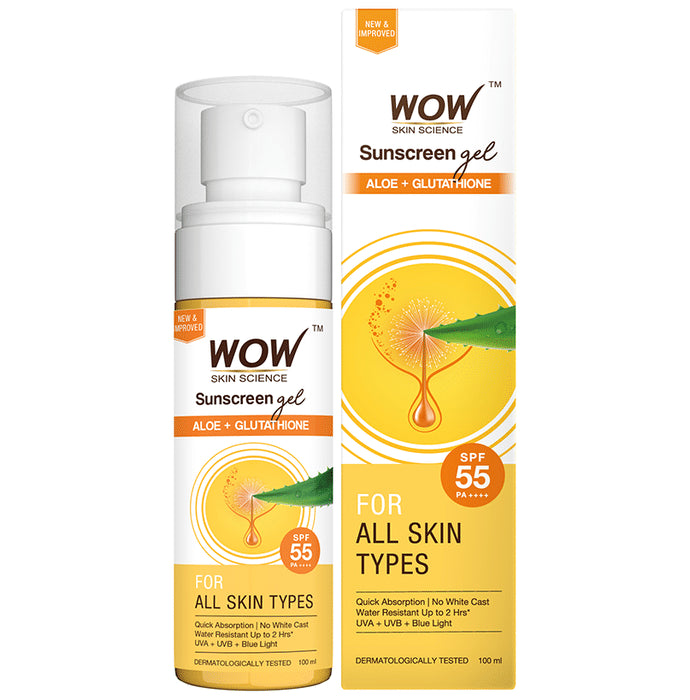WOW Skin Science Aloe + Glutathione SPF 55 PA++++ Sunscreen Gel - Classic Derma
