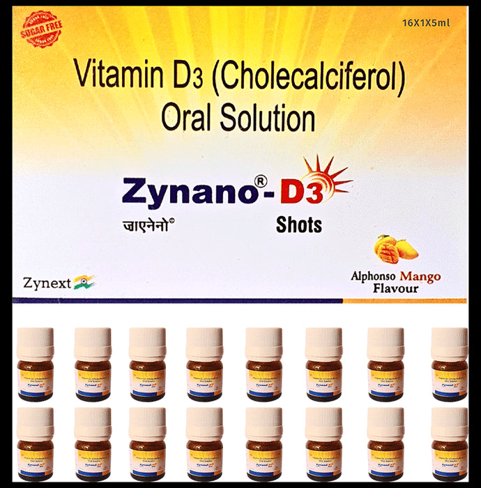 Zynano D3-Cholecalciferol Oral Solution,Vitamin D3 Shots,D3 Liquid,D3 Syrup,Sugar free (5ml each) Mango Alphonso - Classic Derma