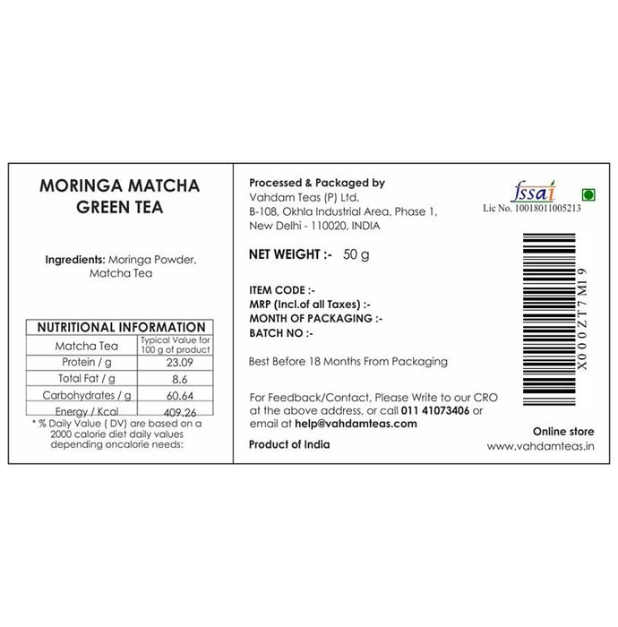 Vahdam Moringa Matcha Teas Green Tea Powder