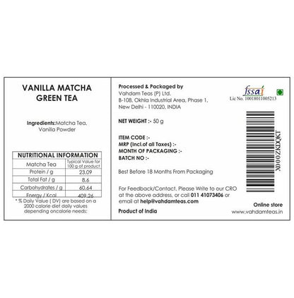 Vahdam Vanilla Matcha Teas Green Tea Powder