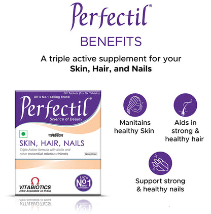 Perfectil Skin, Hair, Nail Supplement with Biotin, Vitamin C & Micronutrients | Gluten-Free Tablet