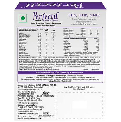 Perfectil Skin, Hair, Nail Supplement with Biotin, Vitamin C & Micronutrients | Gluten-Free Tablet