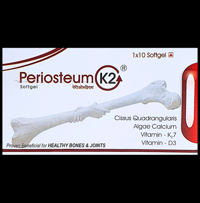 Periosteum K2- Joint & Bone Health Supplement , Cissus Quadrangularis (Hadjod) with Algae Calcium , Vitamin D3 , Vitamin K2 Soft Gelatin Capsule - Classic Derma