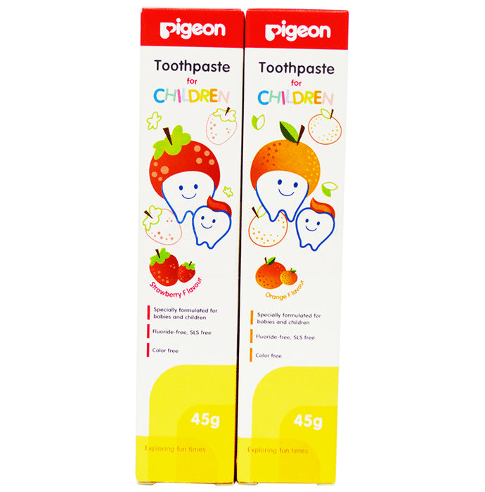 Pigeon Combo Pack of Strawberry and Orange Toothpaste for Children (45g Each) - Classic Derma