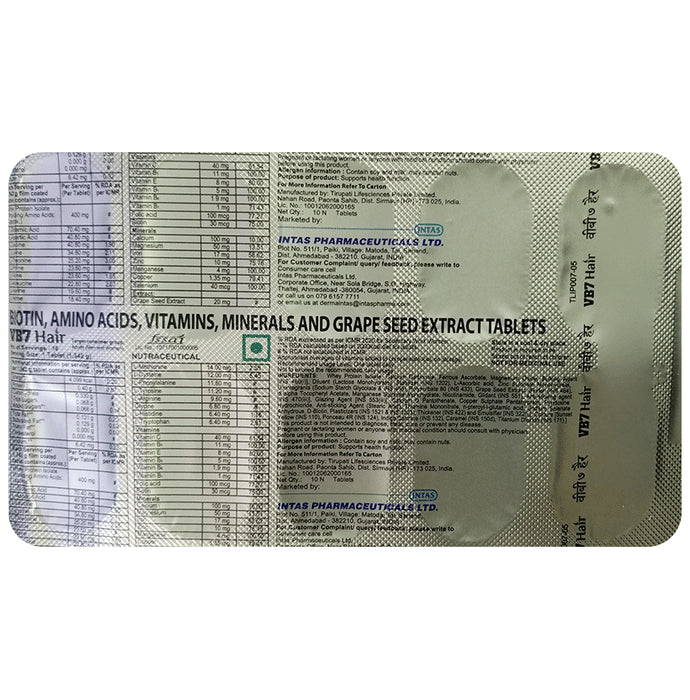 VB7 Hair Tablet with Biotin, Amino Acids, Vitamins, Minerals & Grape Seed Extract - Classic Derma