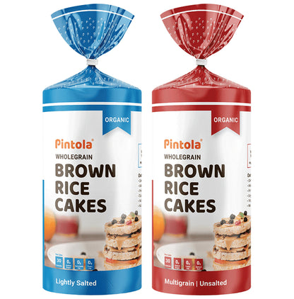 Pintola Organic Wholegrain Brown Rice Cake (130gm Each) LIghtly Salted & Multigrain Unsalted - Classic Derma