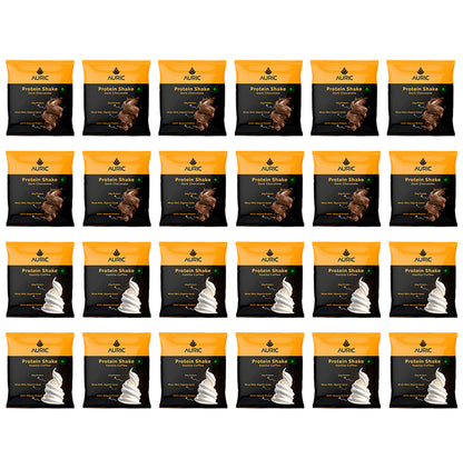 Auric Combo Pack of Protein Shake Sachet (12) Dark Chocolate and (12) Vanilla Coffee Flavour (37gm Each) - Classic Derma