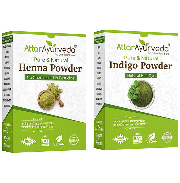 Attar Ayurveda Combo Pack of Pure & Natural Henna Powder and Pure & Natural Indigo Powder (200gm Each) - Classic Derma