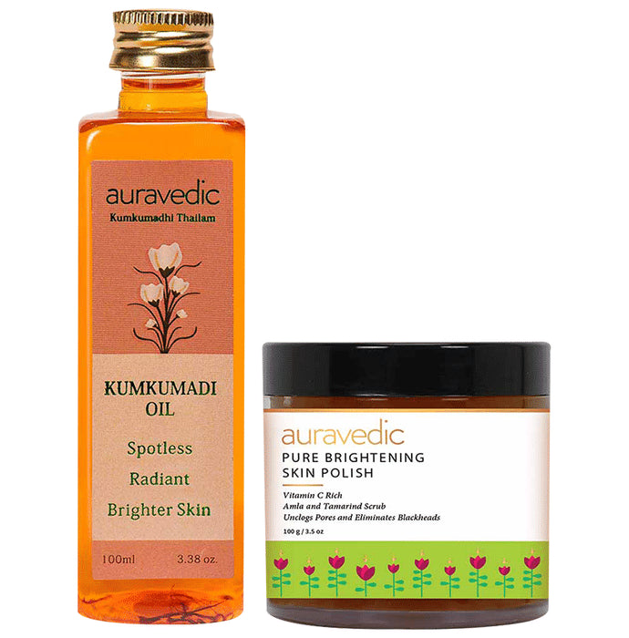 Auravedic Combo Pack of Kumkumadi Oil (100ml) & Pure Brightening Skin Polish (100gm) - Classic Derma