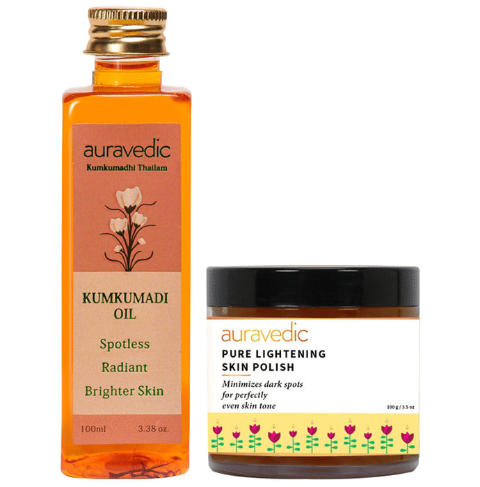 Auravedic Combo Pack of Kumkumadi Oil (100ml) & Pure Lightening Skin Polish (100gm) - Classic Derma
