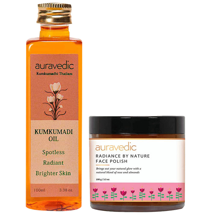 Auravedic Combo Pack of Kumkumadi Oil 100ml & Radiance By Nature Face Polish 100gm - Classic Derma