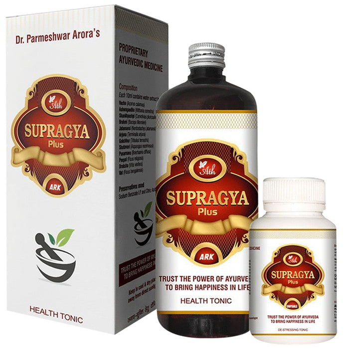 Ath Ayurveda 2 Month Combo Pack of 6 Bottle of Supragya Plus Ark (500ml Each) & 2 Bottle of Supragya Plus Capsule (120 Each) - Classic Derma