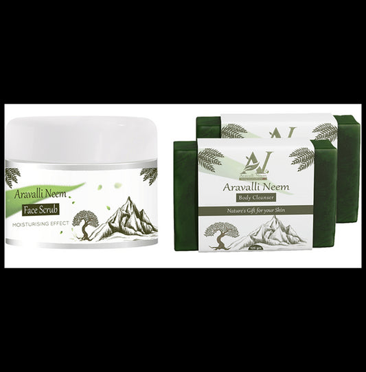 Aravalli Neem Combo Pack of Face Scrub (100gm) & 2 Body Cleanser (125gm Each) - Classic Derma