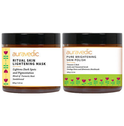 Auravedic Combo Pack of Ritual Skin Lightening Mask & Pure Brightening Skin Polish (100gm Each) - Classic Derma