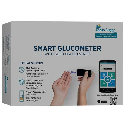 Apollo Sugar Glucome Glucometer with 25 Glucome Strips and Diabetes Foot Wear Voucher (Worth Rupees 500) - Classic Derma