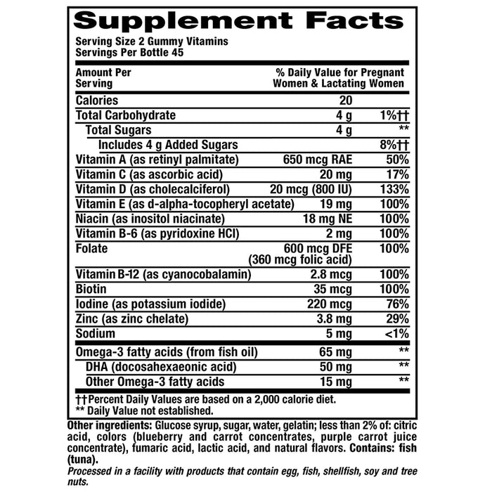 Vitafusion Prenatal Folate & 50mg Gummies Natural Raspberry Lemonade