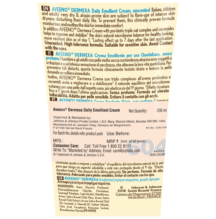 Aveeno Dermexa Cream | Soothes & Protects Atopic-Prone, Itchy & Very Dry Skin