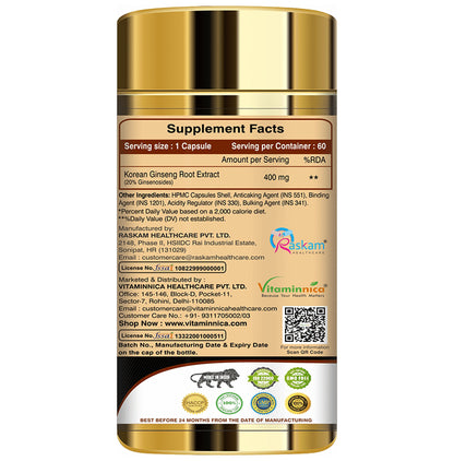 Vitaminnica 100% Natural Korean Gingseng Veg capsule