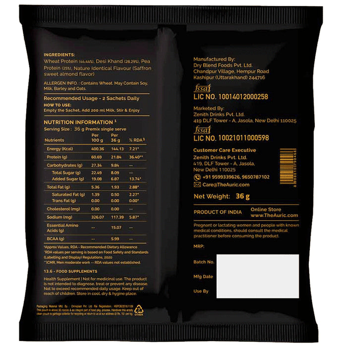 Auric Protein Shake Sachet (36gm Each) Badam Kesar