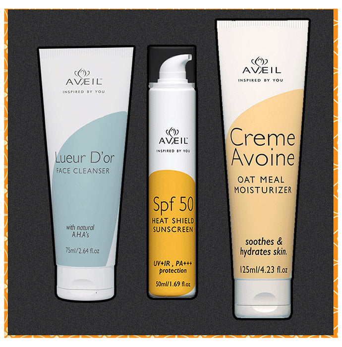 Aveil Combo Pack of Leuer D’or Face Cleanser 75ml, SPF 50 Heat Shield PA+++ Sunscreen 50ml, Creme Avoine Oat Meal Moisturizer 125ml - Classic Derma
