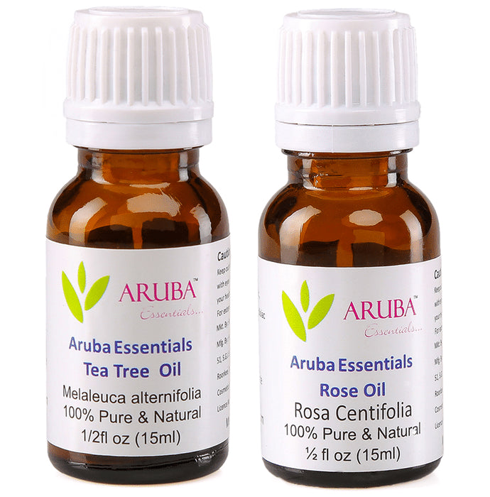 Aruba Essentials Combo Pack of Tea Tree Oil & Rose Oil (15ml Each) - Classic Derma