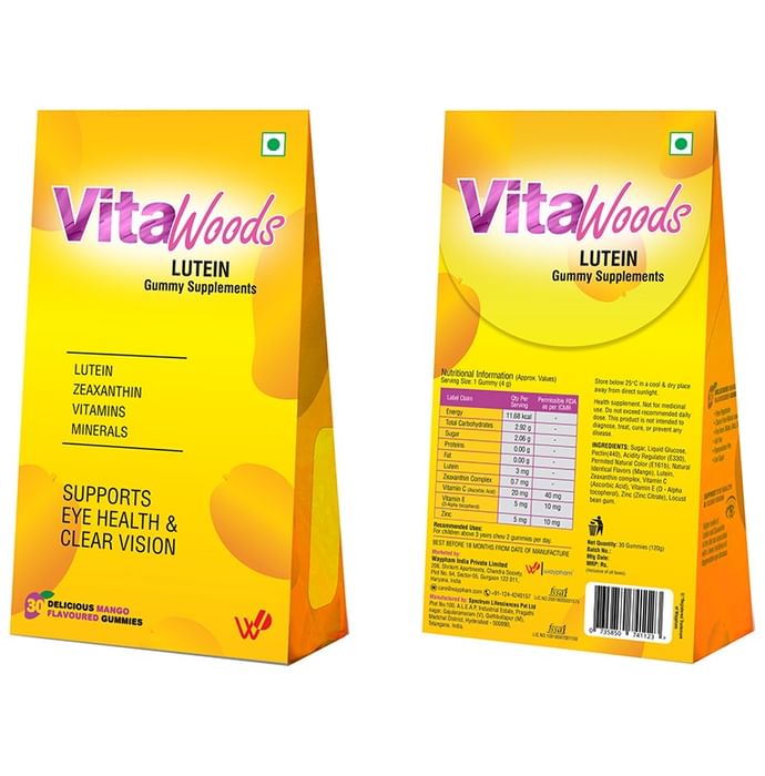 Vitawoods Lutein with Zeaxanthin, Vitamins & Minerals for Eye Health & Vision | Flavour Delicious Mango Gummy