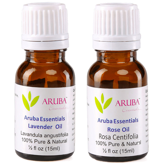 Aruba Essentials Combo Pack of Lavender Oil & Rose Oil (15ml Each) - Classic Derma