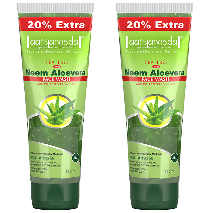 Aryanveda Tea Tree with Neem Aloevera Face Wash (120ml Each) - Classic Derma