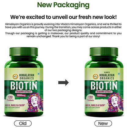 Vlado's Himalayan Organics Biotin 10,000Mcg for Hair Growth Tablet