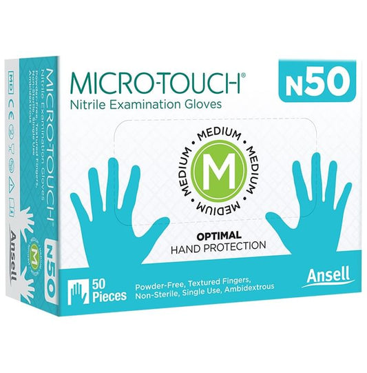 Ansell N50 Micro-Touch Nitrile Examination Gloves(50 Each) Medium - Classic Derma