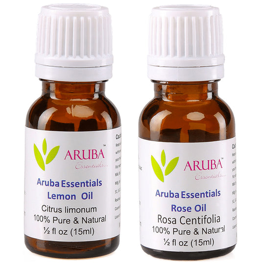 Aruba Essentials Combo Pack of Lemon Oil & Rose Oil (15ml Each) - Classic Derma