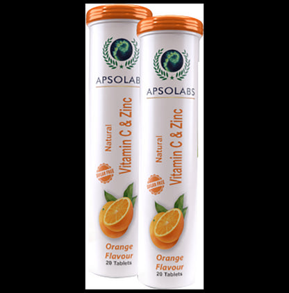 Apsolabs Natural Vitamin C & Zinc Effervescent Tablet Sugar Free Orange - Classic Derma