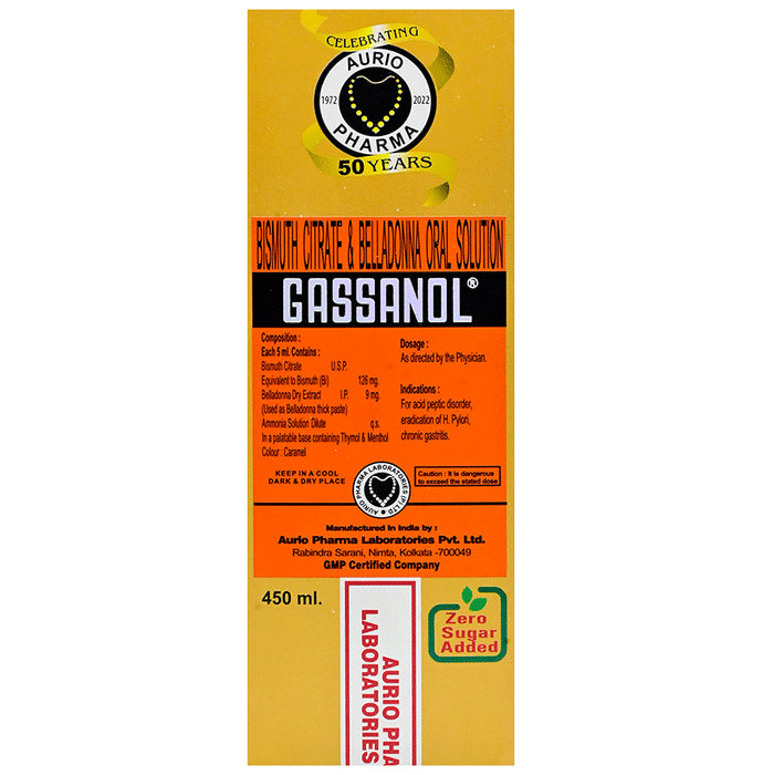 Aurio Pharma Gassanol Oral Solution | Helps Relieve Gastritis, Mild Diarrhoea, Stomach Pain & Heartburn - Classic Derma