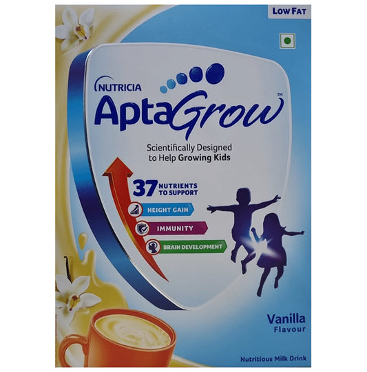 AptaGrow for Kids 3+ Years | With Vitamins, Minerals & Vital Nutrients | Supports Growth, Immunity & Brain Development | Flavour Chocolate | Nutritional Support Vanilla - Classic Derma