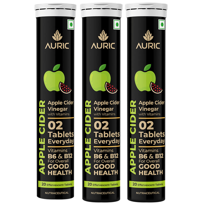 Auric Apple Cider Vinegar Effervescent Tablet with Vitamins B6, B12 (20 Each) - Classic Derma
