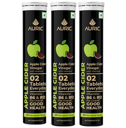 Auric Apple Cider Vinegar Effervescent Tablet with Vitamins B6, B12 (20 Each) - Classic Derma