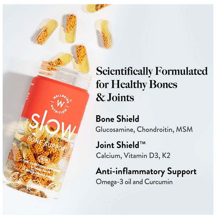 Wellbeing Nutrition Slow Bone Support Vitamin Supplements, Glucosamine, Chondroitin, Calcium Capsule